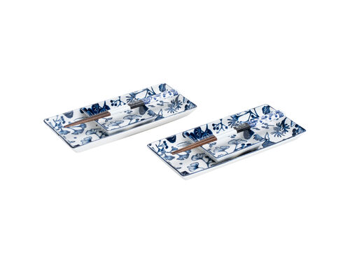 Td Flora Japonica Sushi Plate Giftset 4Pc White Gift Boxed