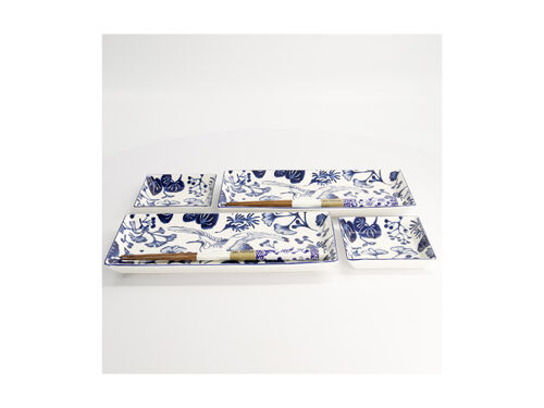 Td Flora Japonica Sushi Plate Giftset 4Pc White Gift Boxed