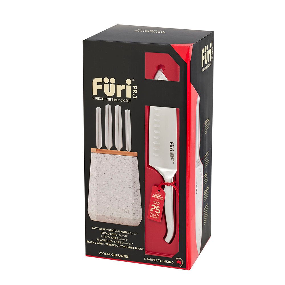 Furi Pro Stone Knife Block Terazzo 5 Piece Set Black And White