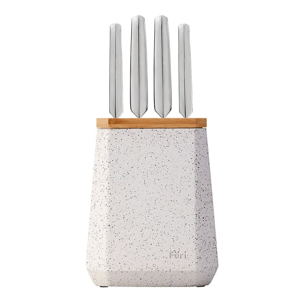 Furi Pro Stone Knife Block Terazzo 5 Piece Set Black And White