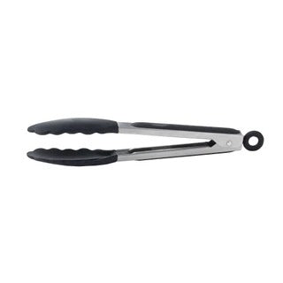 Cuisena 23cm Locking Stainless Steel Tongs Utensil W Non-slip Silicone Head Blk