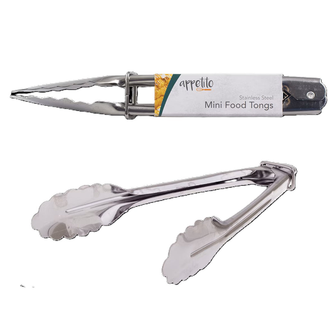 Appetito Stainless Steel Locking 18cm Mini Kitchen Food Tongs