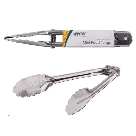Appetito Stainless Steel Locking 18cm Mini Kitchen Food Tongs