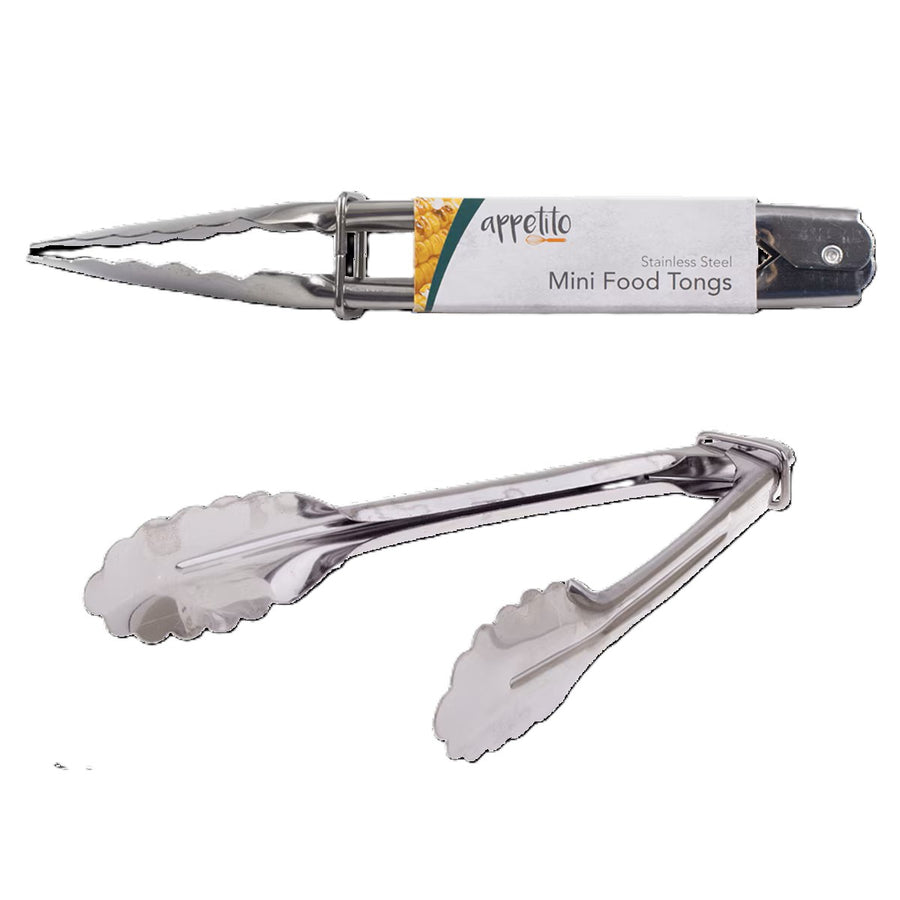 Appetito Stainless Steel Locking 18cm Mini Kitchen Food Tongs