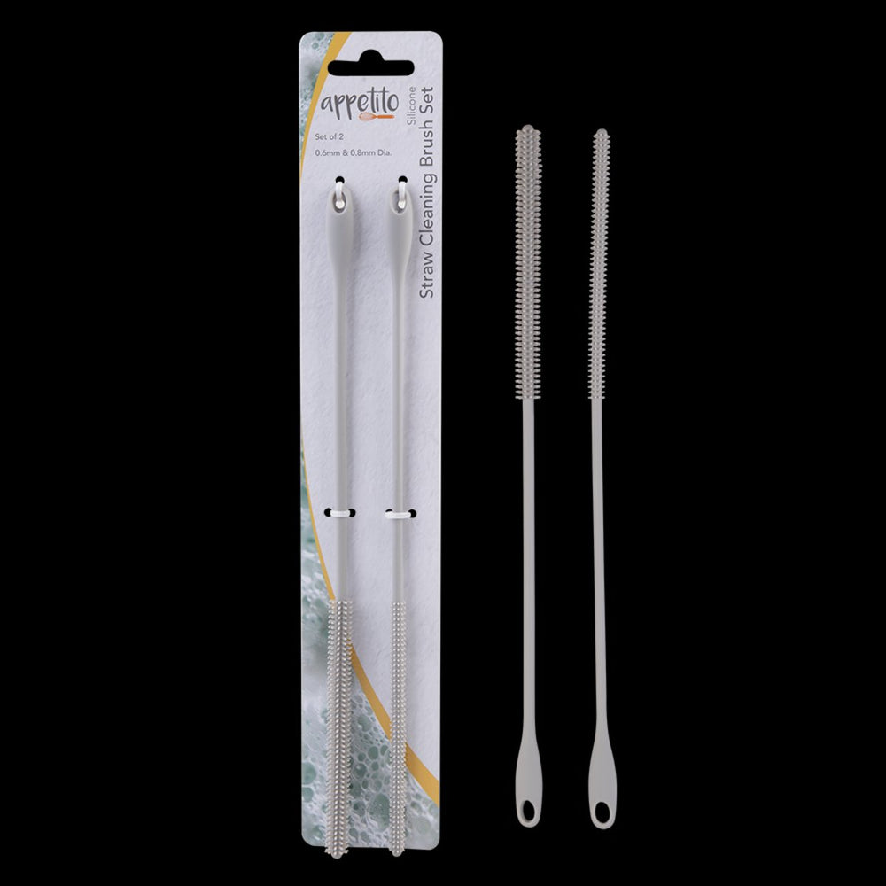 Silicone Straw Cleaning Brush Set Of Two - Light Grey