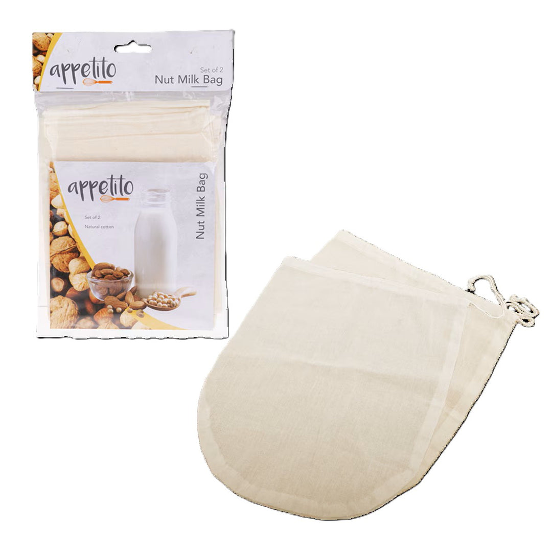 2Pc Appetito Reusable Cotton Kitchen Straining Filter Bag For Soy Or Almond Nut Milk