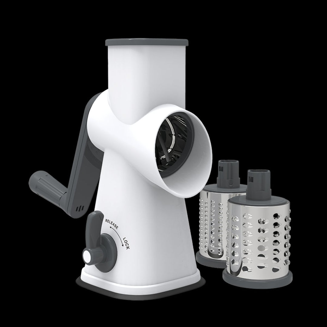 Appetito 3 Blade Drum Grater W/ Lockable Suction Base (White/Grey)
