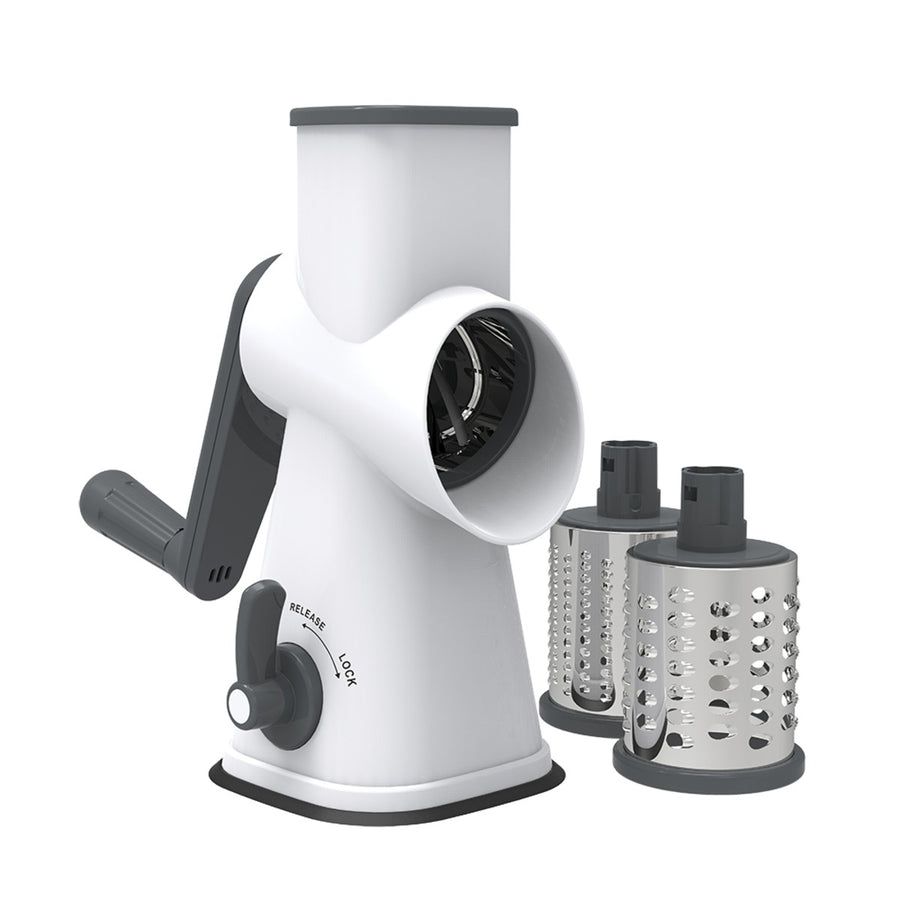 Appetito 3 Blade Drum Grater W/ Lockable Suction Base (White/Grey)