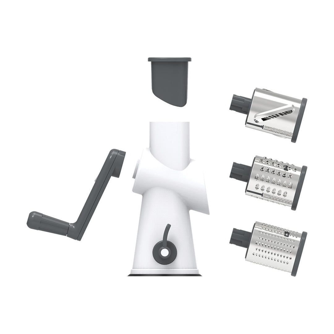 Appetito 3 Blade Drum Grater W/ Lockable Suction Base (White/Grey)