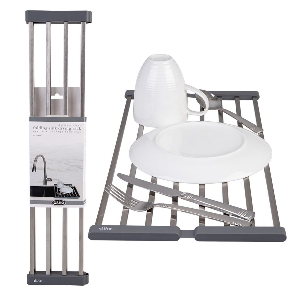 Stainless Steel Folding Sink Drying Rack 51X24Cm (Grey)