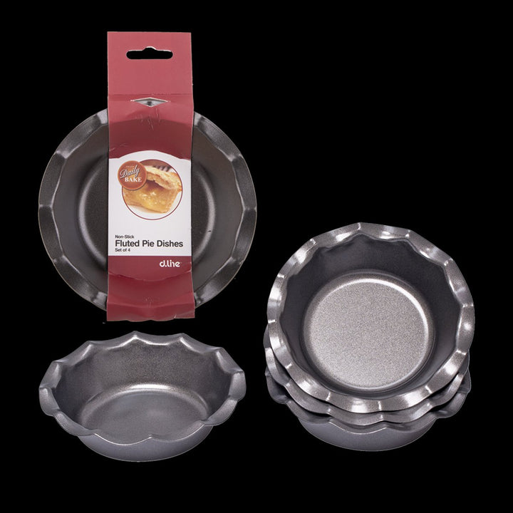 Non Stick Fluted Pie Dish Set Of 4 12.5cm Dia. X 3cm