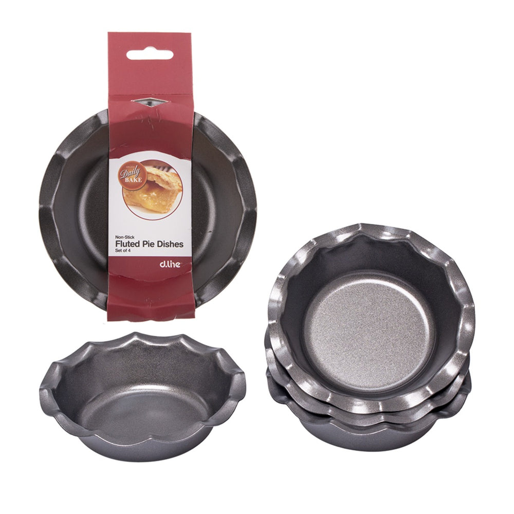 Non Stick Fluted Pie Dish Set Of 4 12.5cm Dia. X 3cm