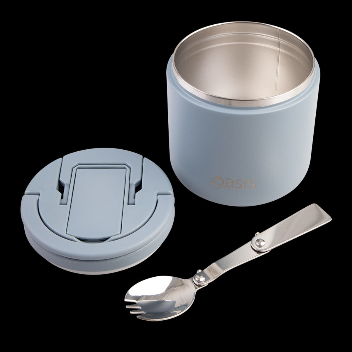 Oasis S/S Double Wall Ins. Food Flask W/ Quick Release Lid & Spork 550Ml (HAZY BLUE)