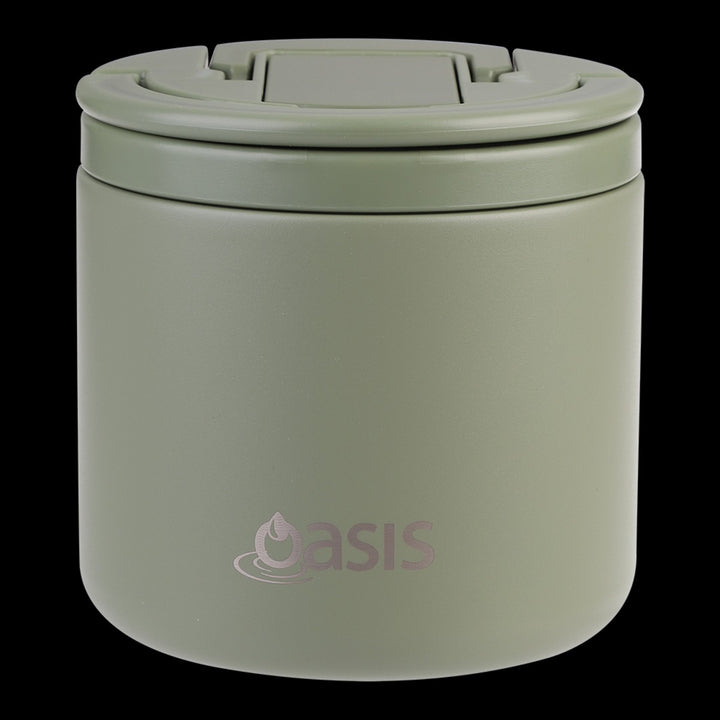 Oasis S/s Double Wall Ins. Food Flask W/ Quick Release Lid & Spork 550ml (olive Green)