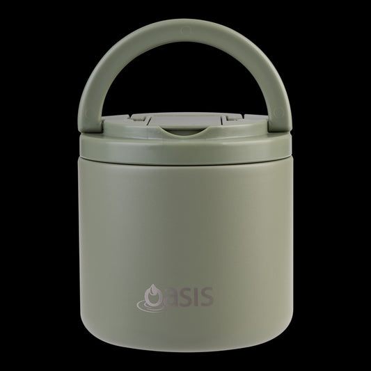 Oasis S/s Double Wall Ins. Food Flask W/ Quick Release Lid & Spork 550ml (olive Green)