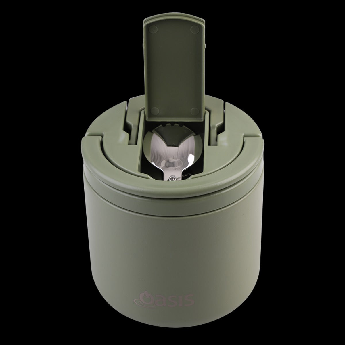 Oasis S/s Double Wall Ins. Food Flask W/ Quick Release Lid & Spork 550ml (olive Green)