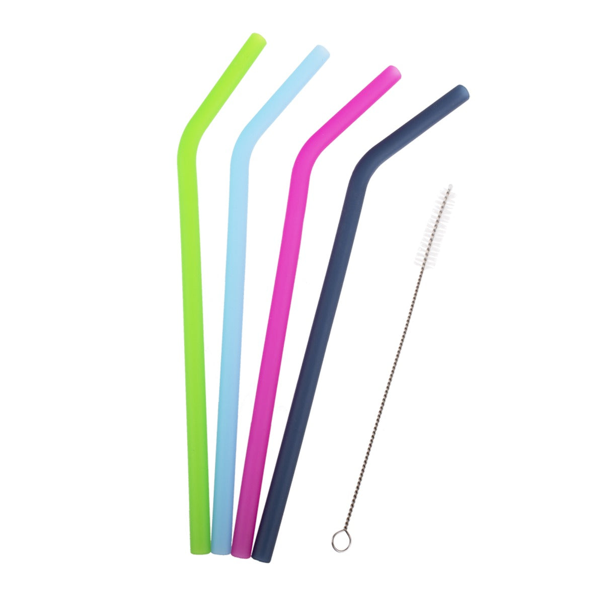 Appetito Silicone Bent Reusable Drinking Straw Set Of 4 W/ Brush Food Grade