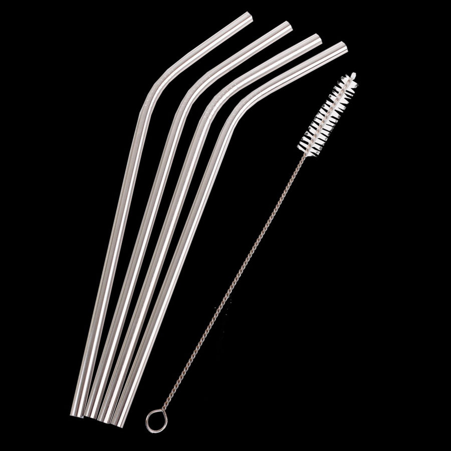 S/s Straws Set 4 Bent W/clean Brush