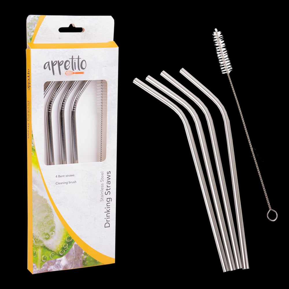 S/s Straws Set 4 Bent W/clean Brush