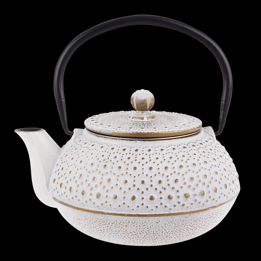 Teaology Cast Iron Teapot 600Ml Beaded - White And Gold