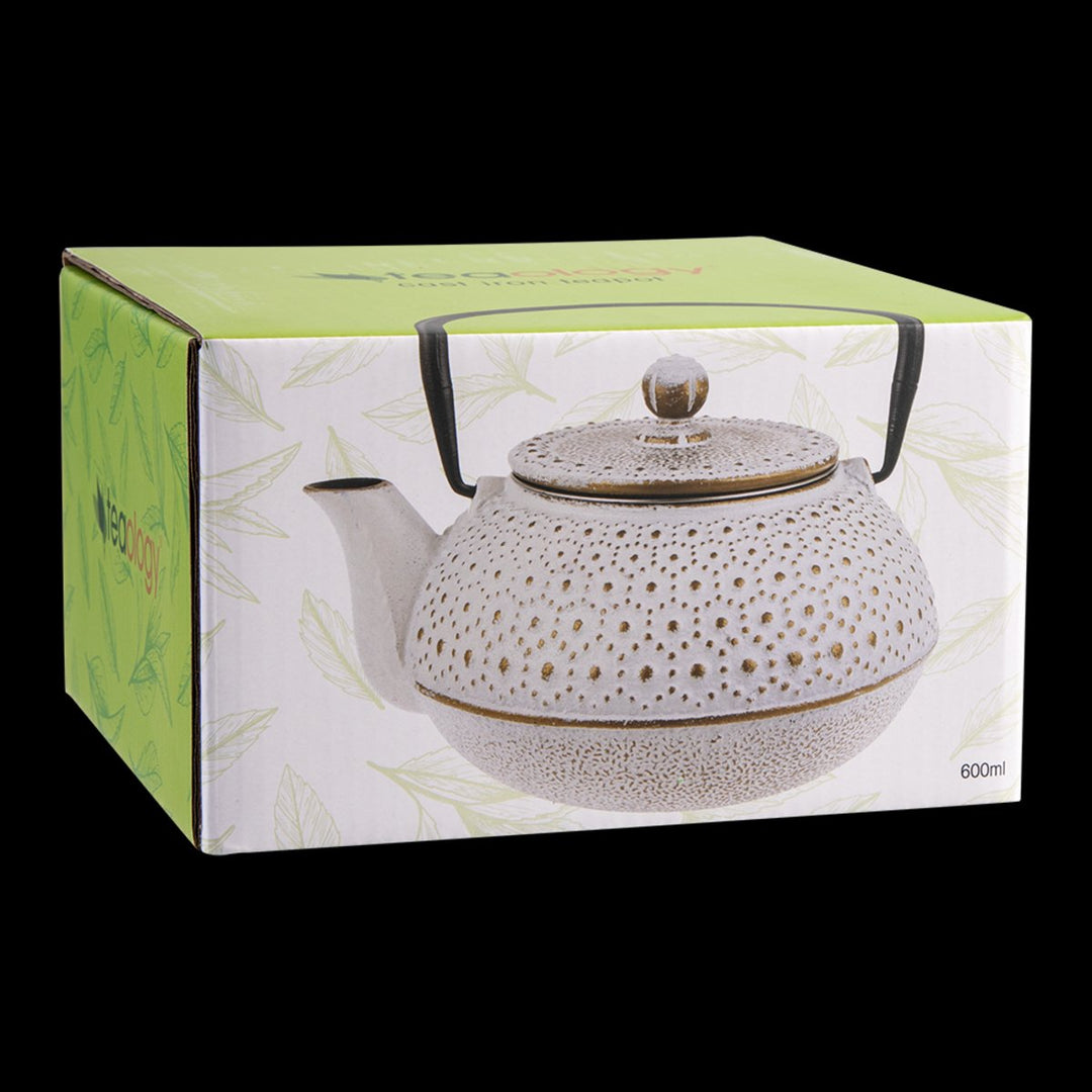 Teaology Cast Iron Teapot 600Ml Beaded - White And Gold