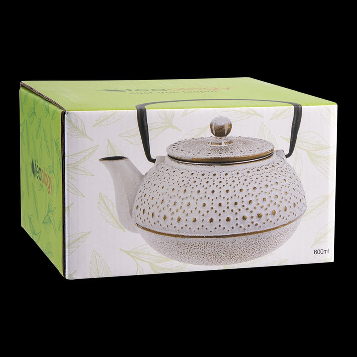 Teaology Cast Iron Teapot 600Ml Beaded - White And Gold