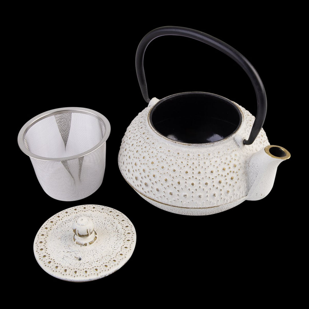 Teaology Cast Iron Teapot 600Ml Beaded - White And Gold