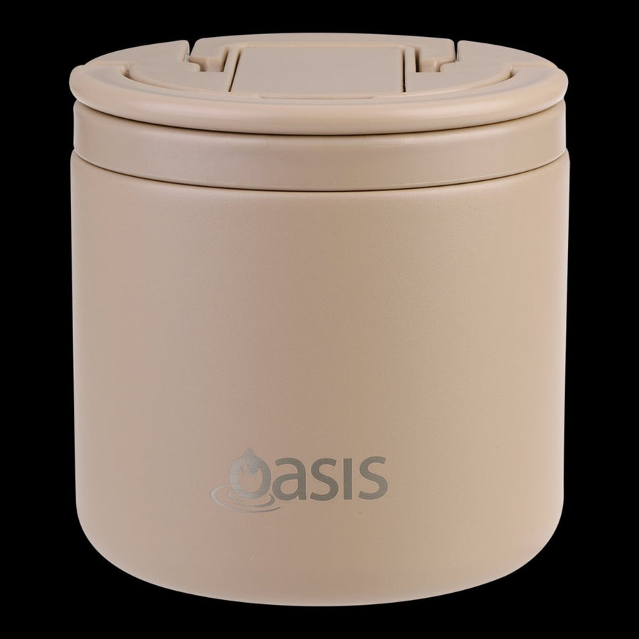 Oasis S/s Double Wall Ins. Food Flask W/ Quick Release Lid & Spork 550ml (latte)