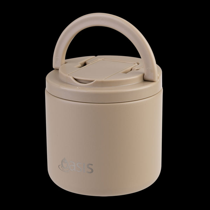 Oasis S/s Double Wall Ins. Food Flask W/ Quick Release Lid & Spork 550ml (latte)