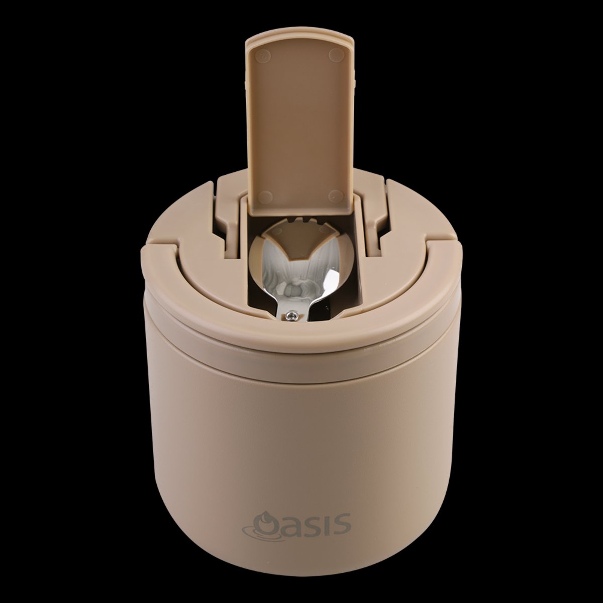 Oasis S/s Double Wall Ins. Food Flask W/ Quick Release Lid & Spork 550ml (latte)