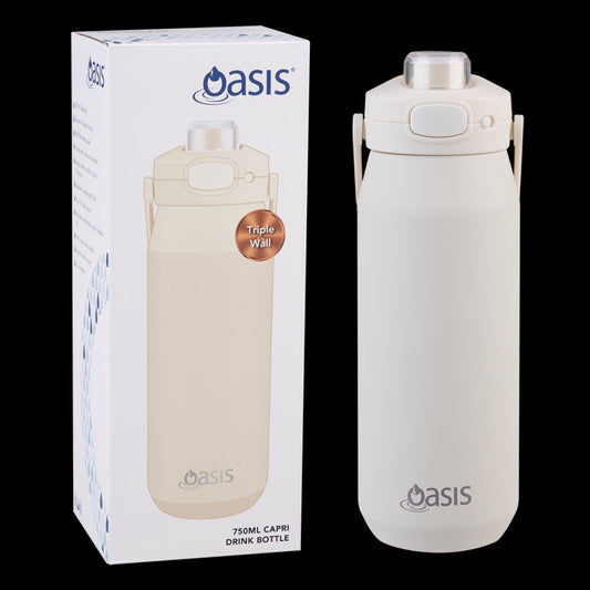 Oasis Ceramic Lined S/s Triple Wall Insulated "capri" Drink Bottle W/ Quick Release Lid 750ml (alabaster)