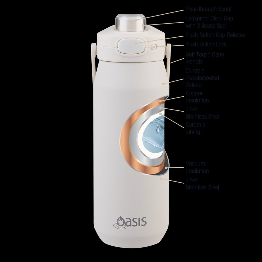 Oasis Ceramic Lined S/s Triple Wall Insulated "capri" Drink Bottle W/ Quick Release Lid 750ml (alabaster)