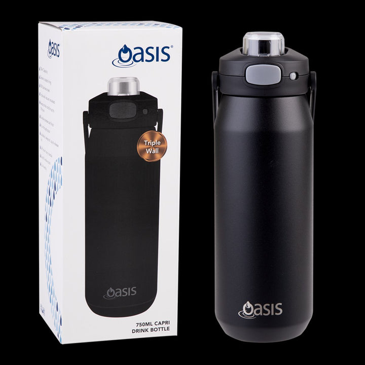 Oasis Ceramic Lined S/s Triple Wall Insulated "capri" Drink Bottle W/ Quick Release Lid 750ml Black