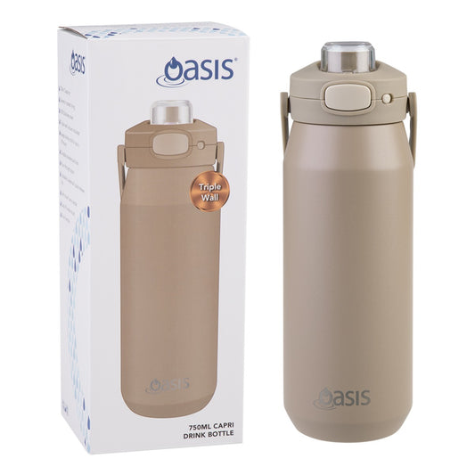 Oasis Ceramic Lined S/s Triple Wall Insulated "capri" Drink Bottle W/ Quick Release Lid 750ml Latte