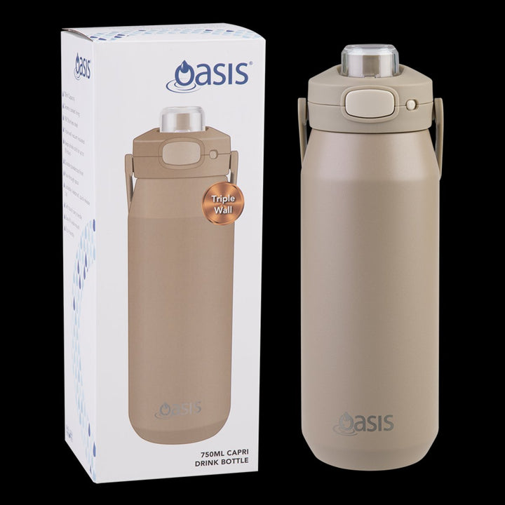Oasis Ceramic Lined S/s Triple Wall Insulated "capri" Drink Bottle W/ Quick Release Lid 750ml Latte