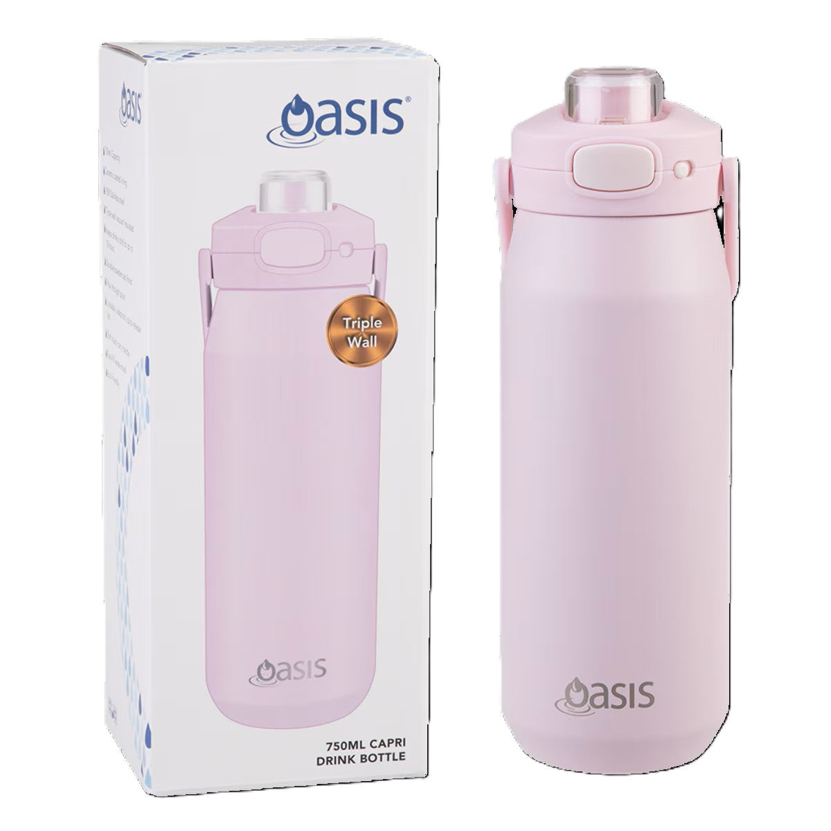 Oasis Ceramic Lined S/s Triple Wall Insulated "capri" Drink Bottle W/ Quick Release Lid 750ml (pink Lemonade)