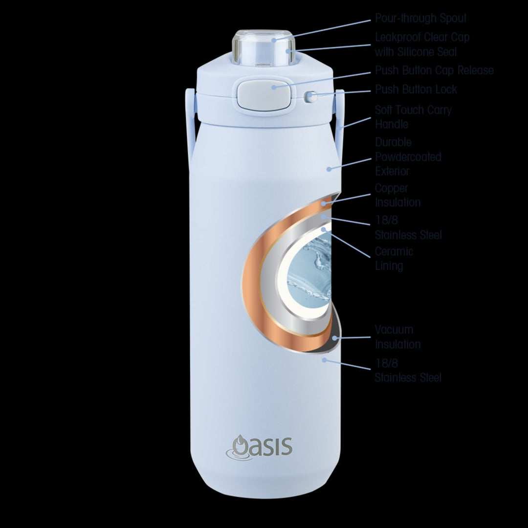 Oasis Ceramic Lined S/s Triple Wall Insulated "capri" Drink Bottle W/ Quick Release Lid 750ml (periwinkle)