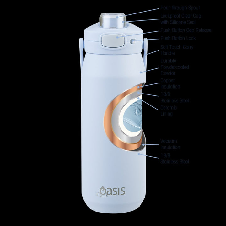 Oasis Ceramic Lined S/s Triple Wall Insulated "capri" Drink Bottle W/ Quick Release Lid 750ml (periwinkle)