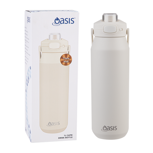 Oasis Ceramic Lined S/S Triple Wall Insulated "Capri" Drink Bottle W/ Quick Release Lid 1L ALABASTER