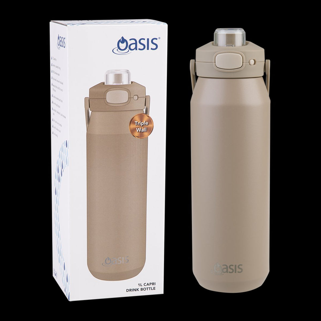 Oasis Ceramic Lined S/S Triple Wall Insulated "Capri" Drink Bottle W/ Quick Release Lid 1L Latte