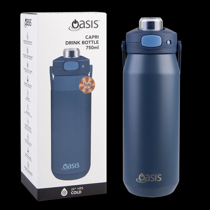 Oasis Ceramic Lined S/S Triple Wall Insulated "Capri" Drink Bottle W/ Quick Release Lid 750Ml Indigo
