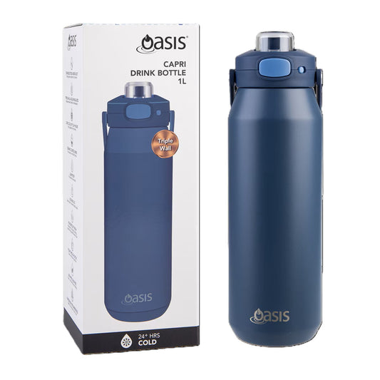 Oasis Ceramic Lined S/S Triple Wall Insulated "Capri" Drink Bottle W/ Quick Release Lid 1L Indigo