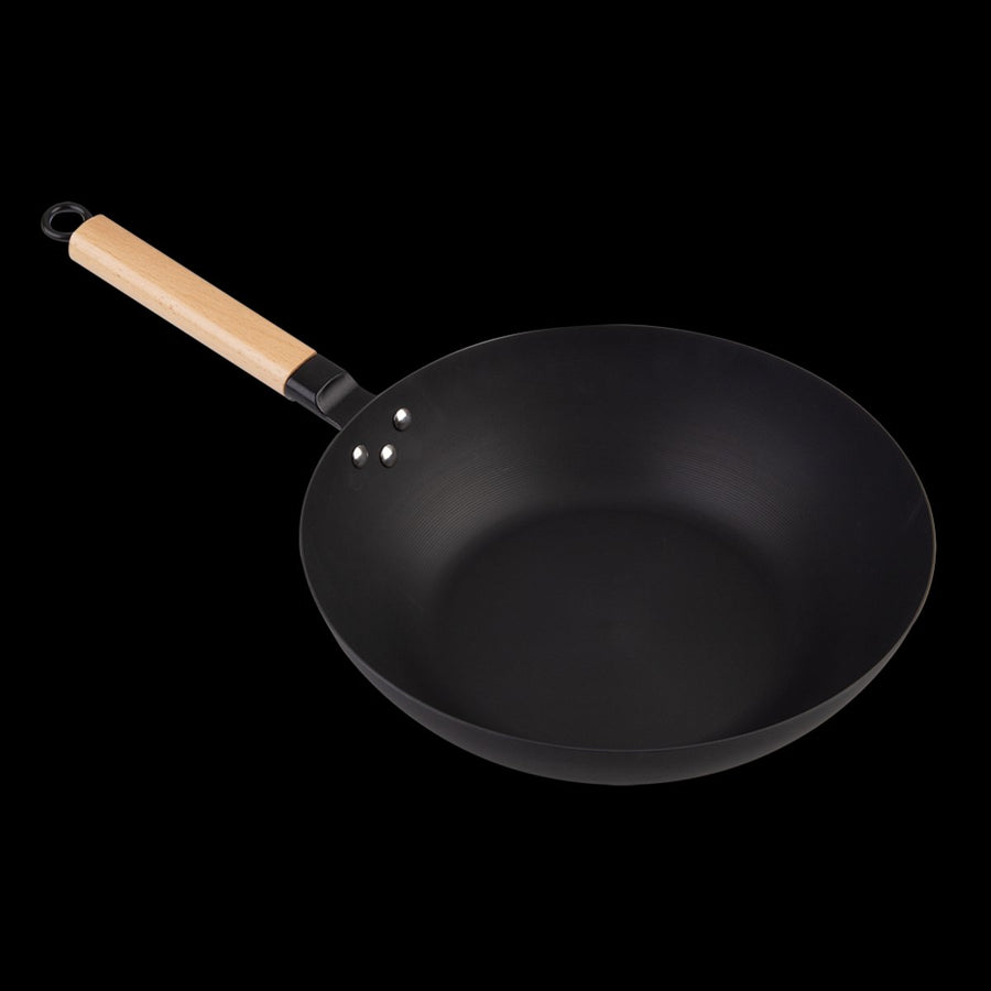 Black Carbon Steel Pre-Seasoned Stir Fry Pan 30Cm Dia. W/ Beechwood Handle Dline