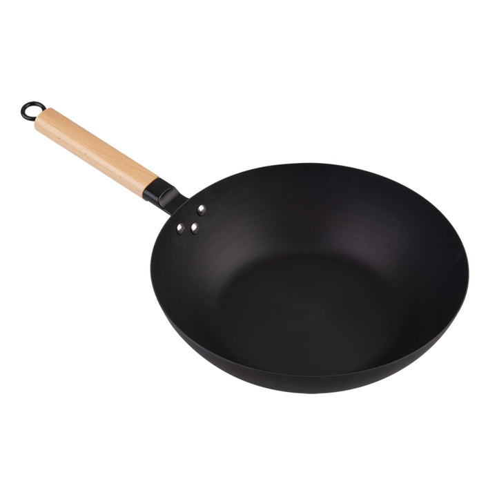 Black Carbon Steel Pre-Seasoned Stir Fry Pan 30Cm Dia. W/ Beechwood Handle Dline