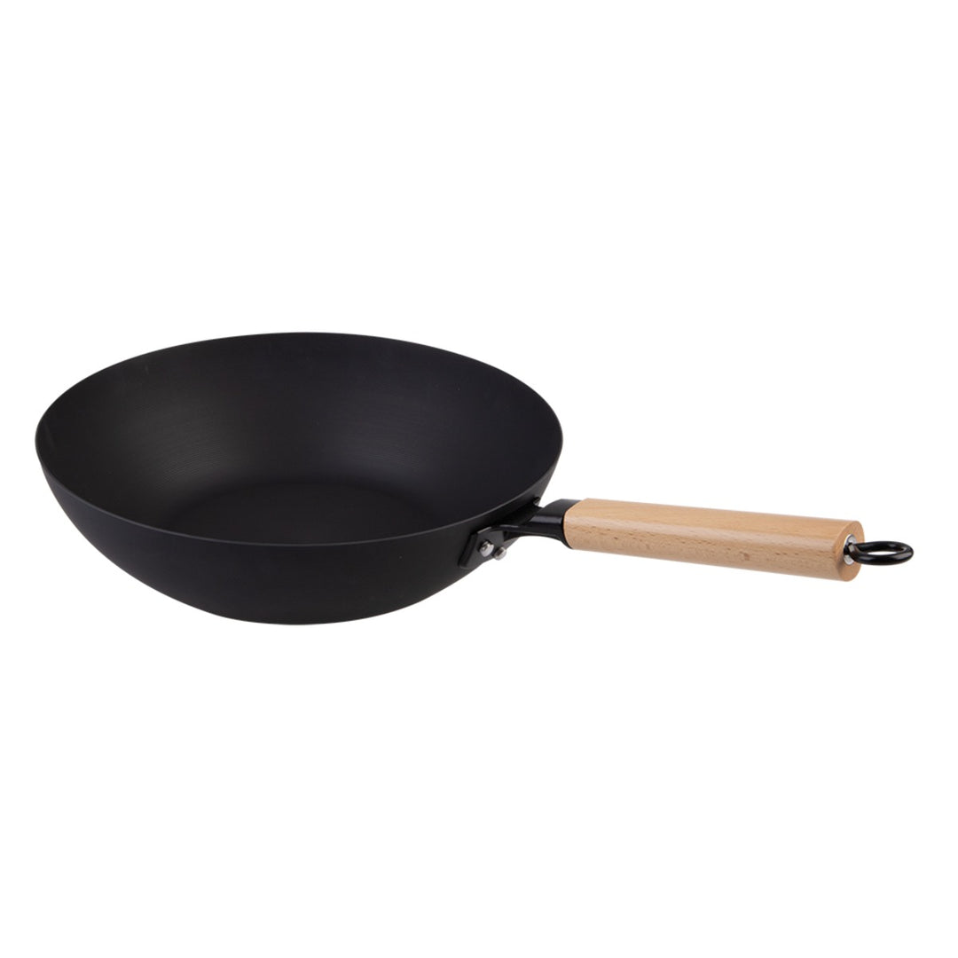 Black Carbon Steel Pre-Seasoned Stir Fry Pan 30Cm Dia. W/ Beechwood Handle Dline