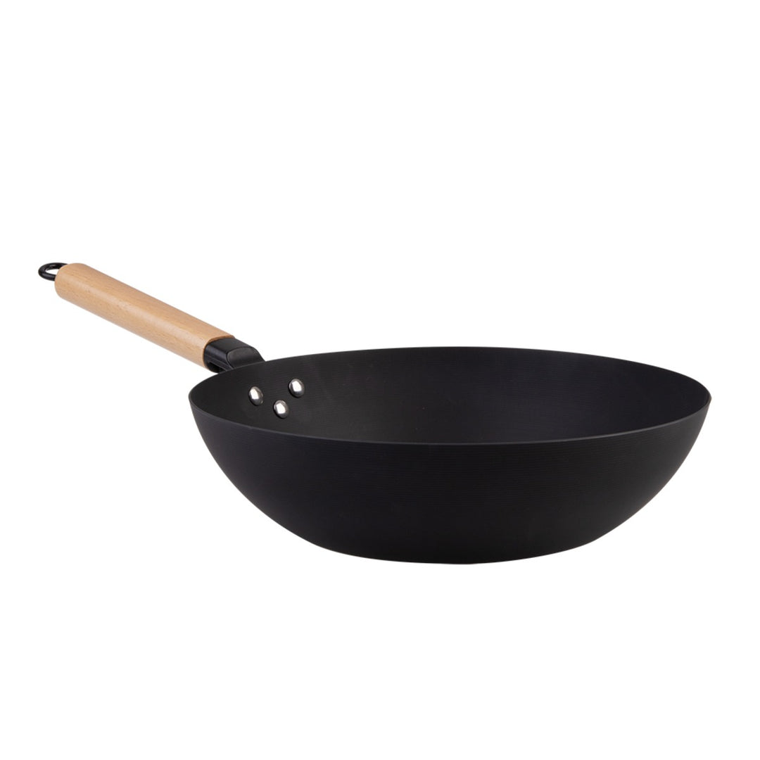 Black Carbon Steel Pre-Seasoned Stir Fry Pan 30Cm Dia. W/ Beechwood Handle Dline