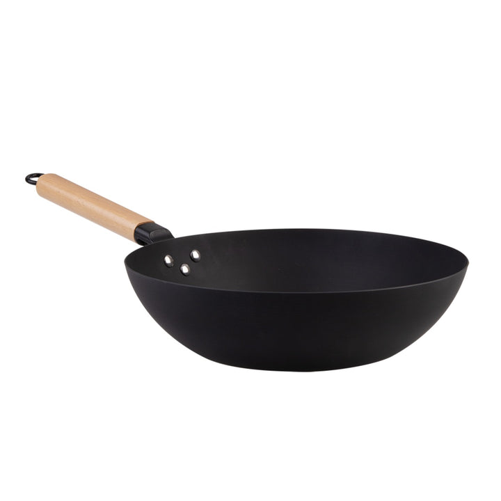 Black Carbon Steel Pre-Seasoned Stir Fry Pan 30Cm Dia. W/ Beechwood Handle Dline