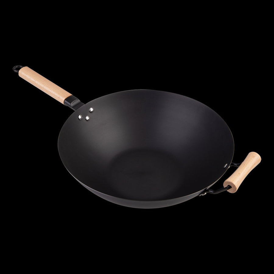 Black Carbon Steel Pre-Seasoned Stir Fry Pan 35.5Cm Dia. W/ Beechwood Handle Dline