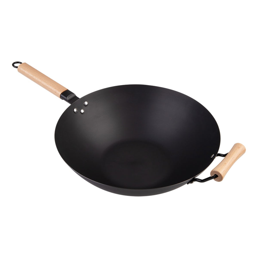 Black Carbon Steel Pre-Seasoned Stir Fry Pan 35.5Cm Dia. W/ Beechwood Handle Dline