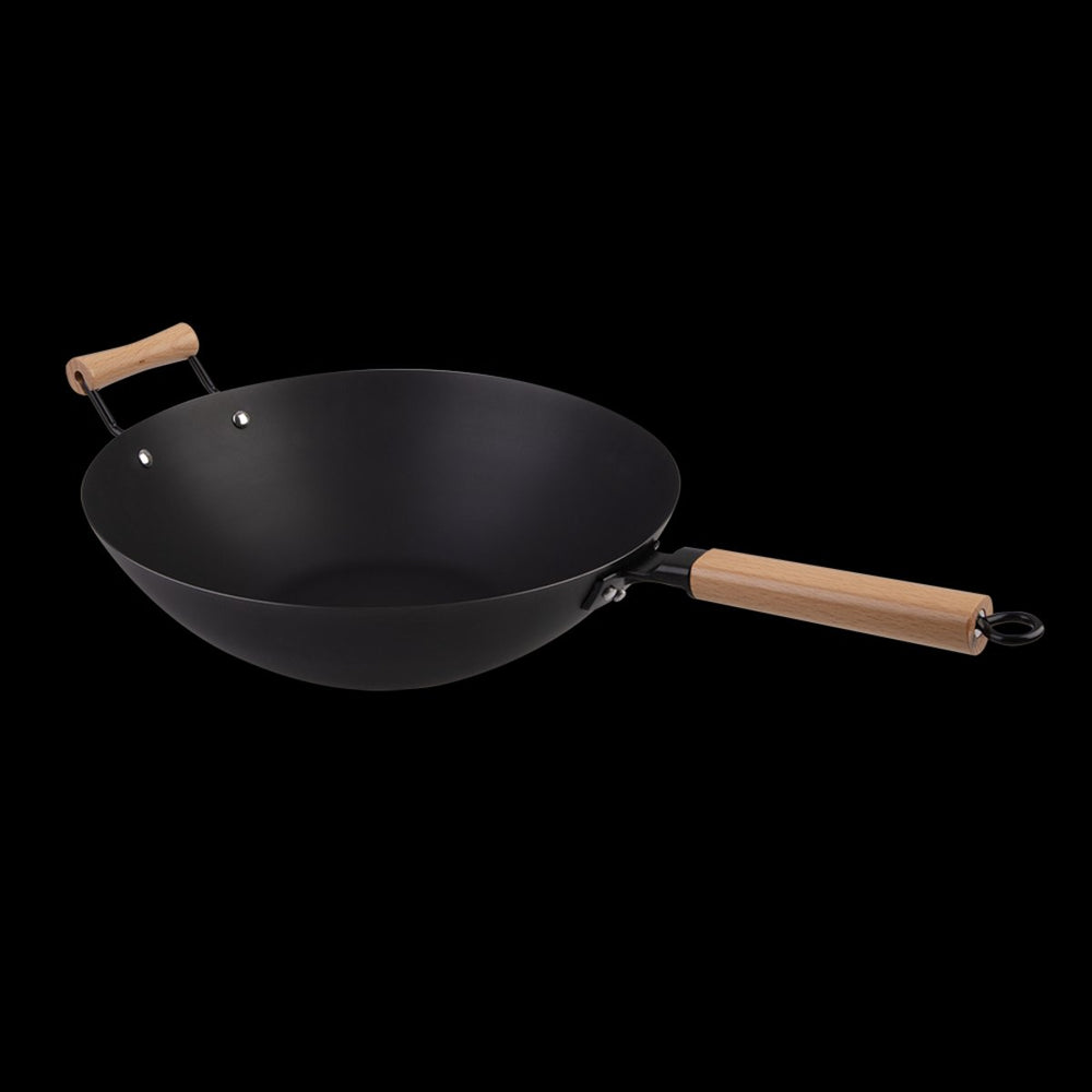 Black Carbon Steel Pre-Seasoned Stir Fry Pan 35.5Cm Dia. W/ Beechwood Handle Dline